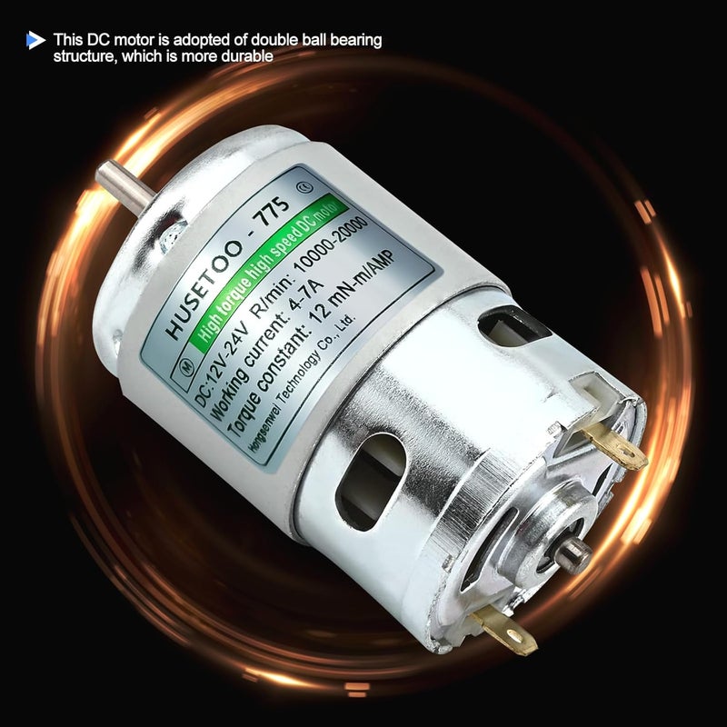 HUSETOO ‌12V 775 DC Motor - High Torque (Max 20000 RPM) Dual Ball Bearing, Built-in Cooling Fan for Power Wheels Upgrade 2pcs (Round Shaft, Includes Bracket-2Pack) - Image 2